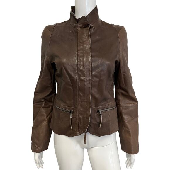 LUISA CERANO Jackets & Blazers - LUISA CERANO Brown Lamb Leather Zip Up Jacket Size US 4
